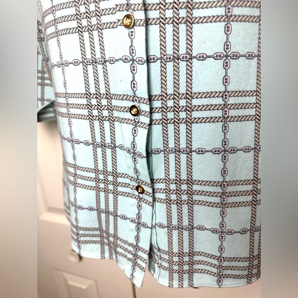 FOXCROFT Pale Blue Knit Button Down Shirt Top Blouse Chain Rope Pattern Nautical - Picture 4 of 10